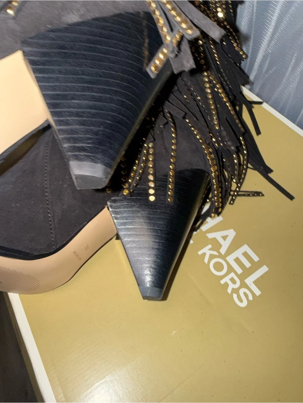 Michael kors Jayla Black Suede Fringe Knee Boot with Gold Studs